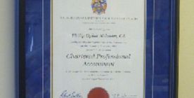 Chartered Professional Accountant Diploma framed using Square Corner Design, V-grove, and Suede mat.